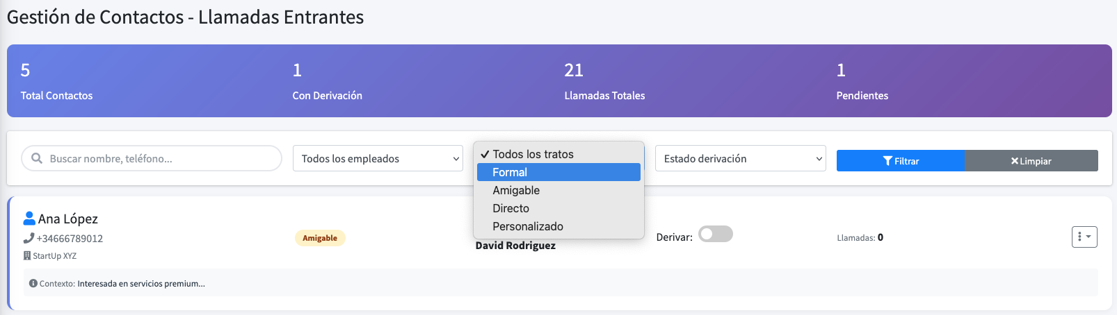 Recepción de llamadas en tiempo real: control inbound