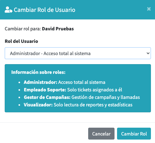 Gestión de roles - OptimusCall v4.7